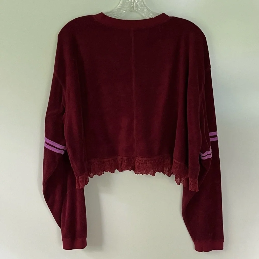 Field Day by Free People Pullover Long Sleeve Burgundy sporty Sweatshirt top